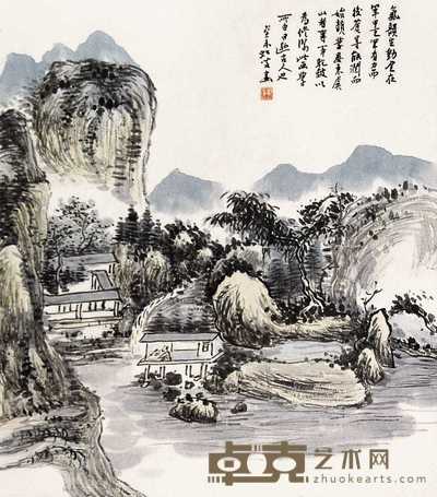 黄宾虹 溪亭待茗图 镜心 32×27cm